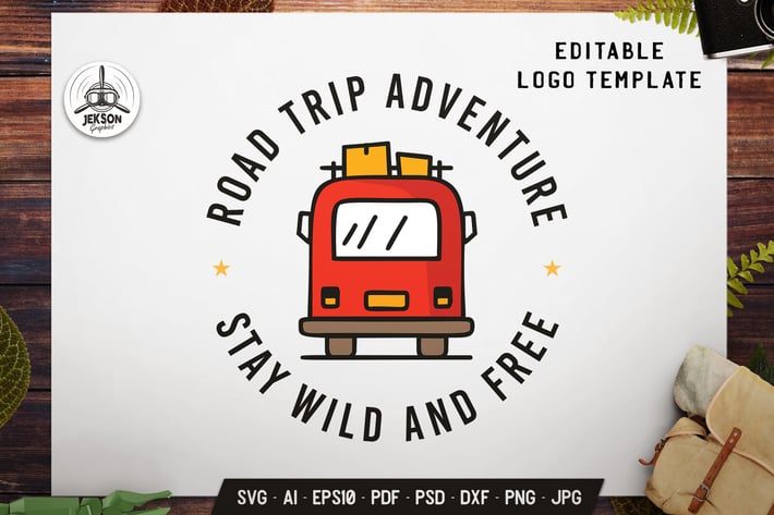 Road Trip Logo Template. RV Trailer Flat Badge
