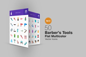 50 Barber’s Tools Flat Multicolor Icons