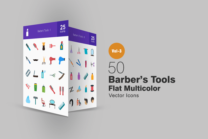50 Barber’s Tools Flat Multicolor Icons