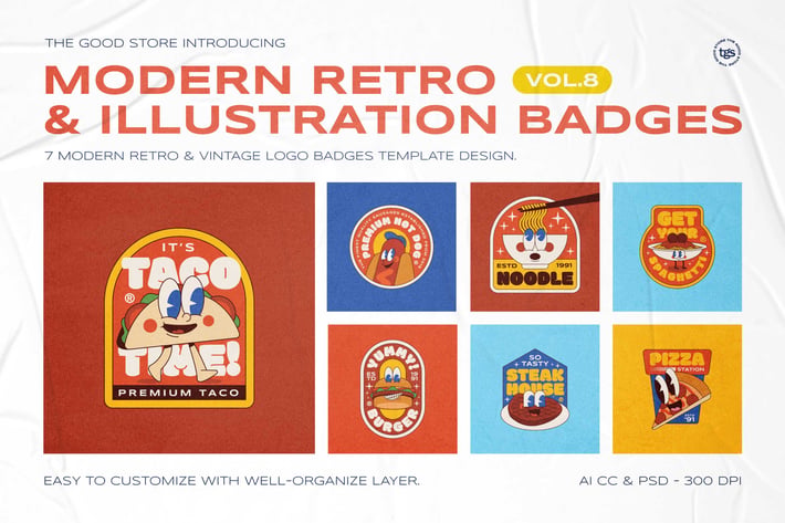 Modern Retro Illustration Logo Badges Set Vol.8