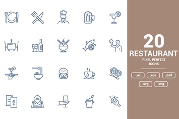 Flat line icons design - Restaurant