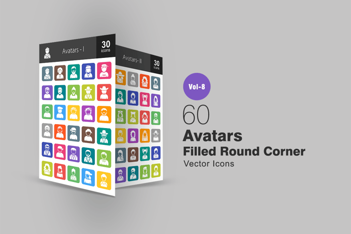 60 Avatars Filled Round Corner Icons