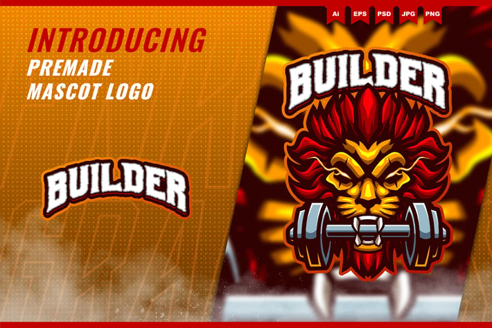 Lion Grab Barbel - Mascot Esport Logo Template