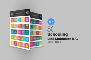 50 Schooling Line Multicolor Icons