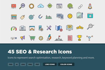 45 SEO Optimisation & Research Icons