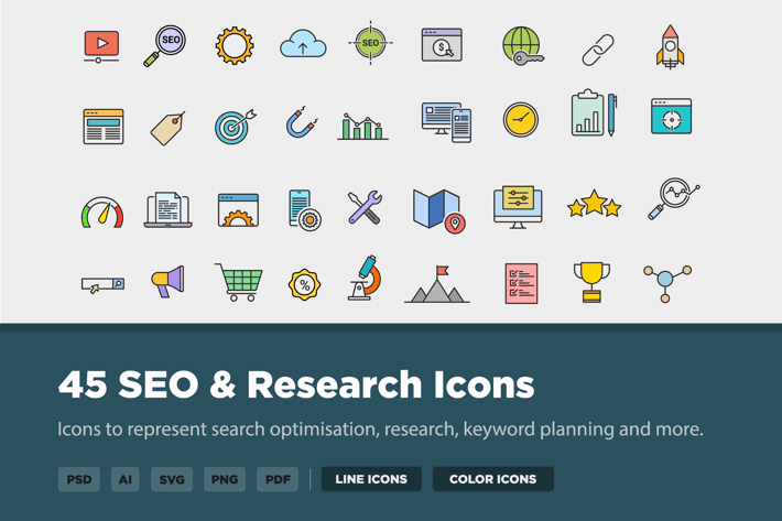 45 SEO Optimisation & Research Icons