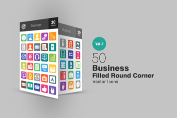 50 Business Flat Round Corner Icons
