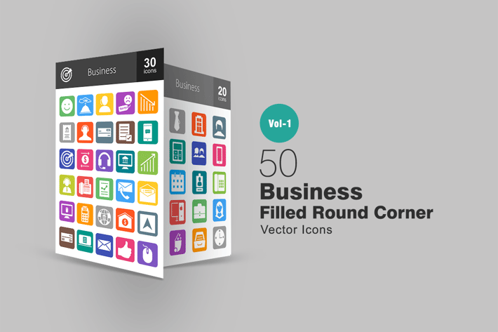 50 Business Flat Round Corner Icons