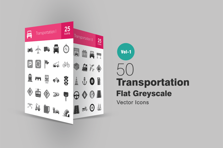 50 Transportation Greyscale Icons
