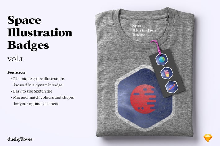 24 Space illustration badges