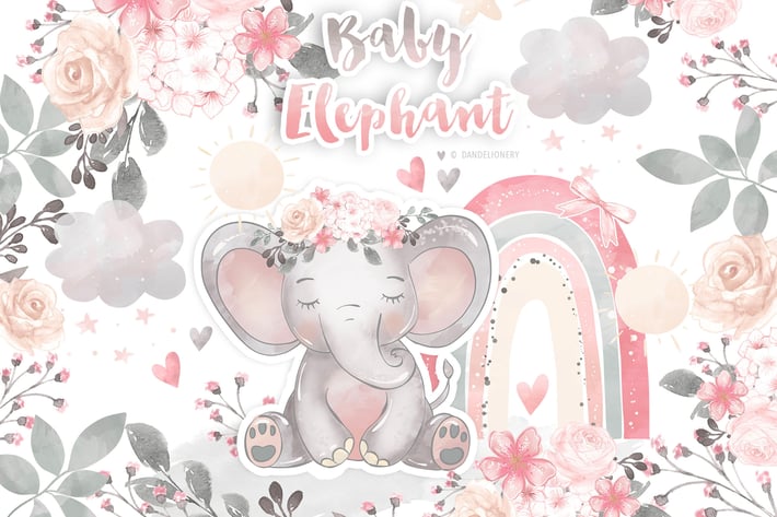 Watercolor Baby Elephant design