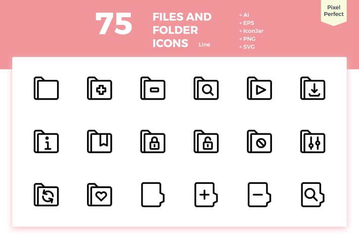 75 Files and Folder Icons (Line)