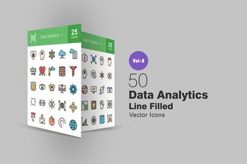 50 Data Analytics Line Filled Icons