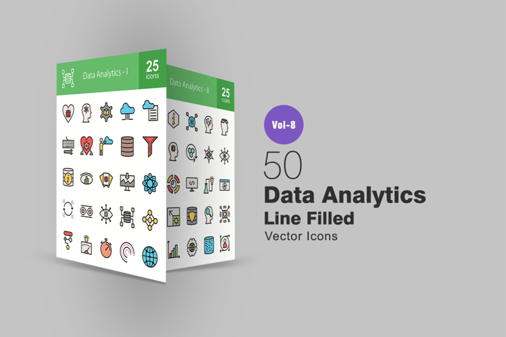 50 Data Analytics Line Filled Icons