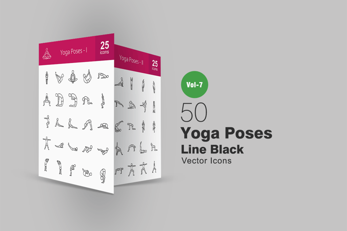 50 Yoga Poses Line Icons