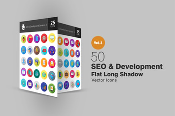 50 SEO & Development Flat Shadowed Icons