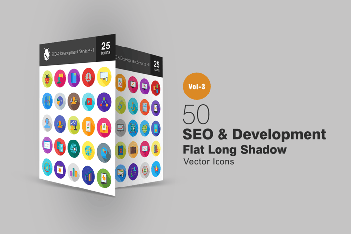 50 SEO & Development Flat Shadowed Icons