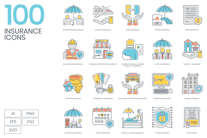 100 Insurance Color Line Icons