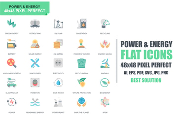 Simple Set Power Industry and Energy Flat Icons