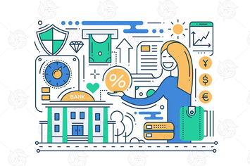 Bank Services - line design composition