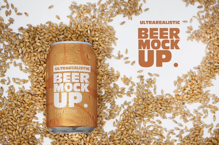 12oz Malt Beer Can Logo Mockup