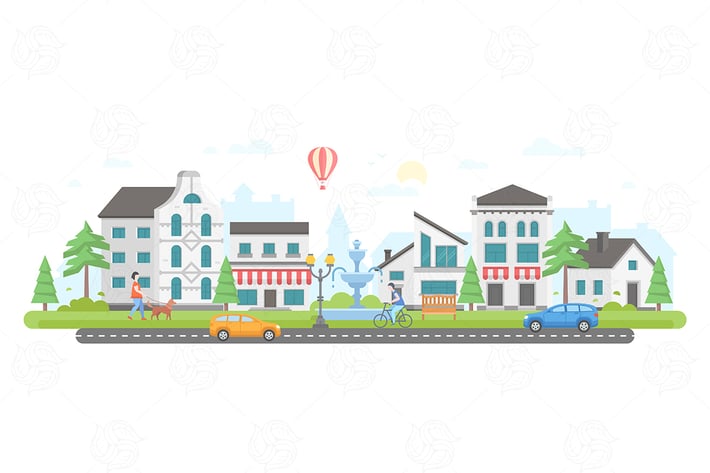 City life - flat design style vector illustration