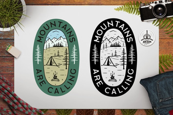 Mountains Calling Logo Retro Camping Badge TShirt 