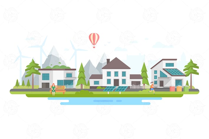 Eco-friendly district - flat design illustration