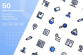 50 Back To School Icons Set - Filled Line