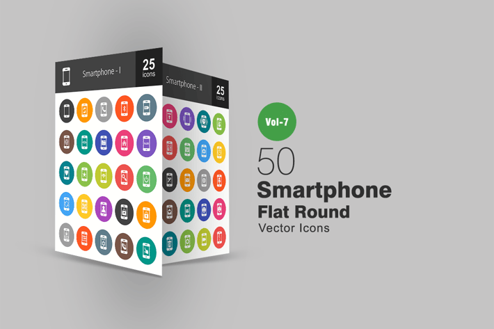 50 Smartphone Flat Round Icons