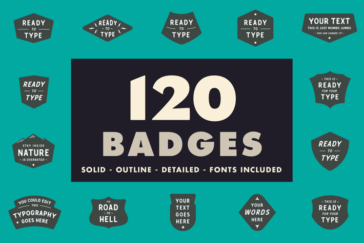 120 badges - Solid, outline & detailed!