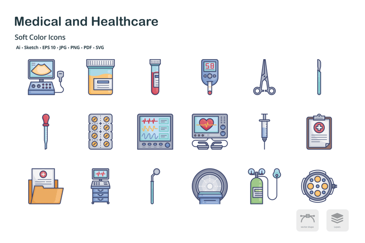 Medical and healthcare soft color icons