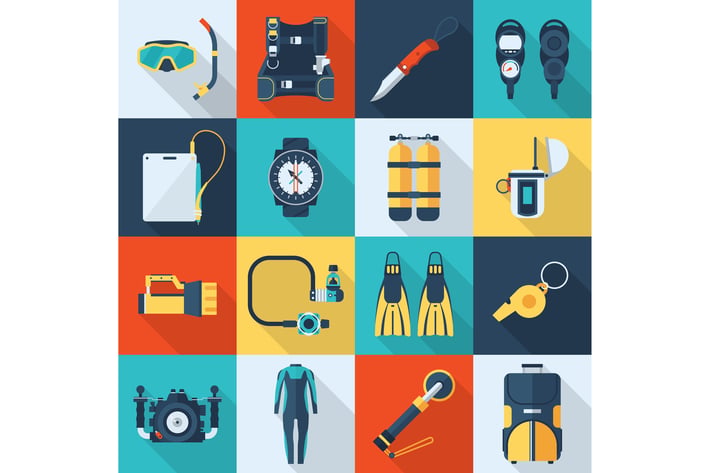 Scuba Diving Card with Dive and Snorkel Icons