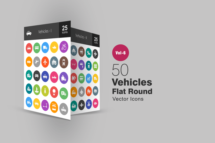 50 Vehicles Glyph Multicolor BG Icons