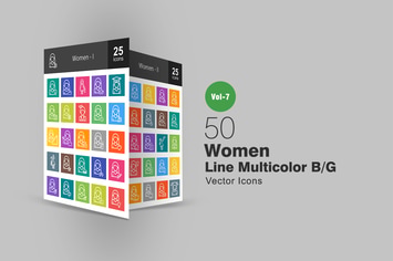 50 Women Line Multicolor B/G Icons
