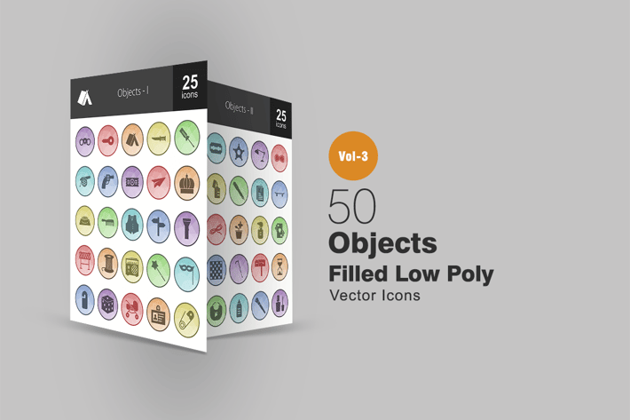 50 Objects Filled Low Poly Icons