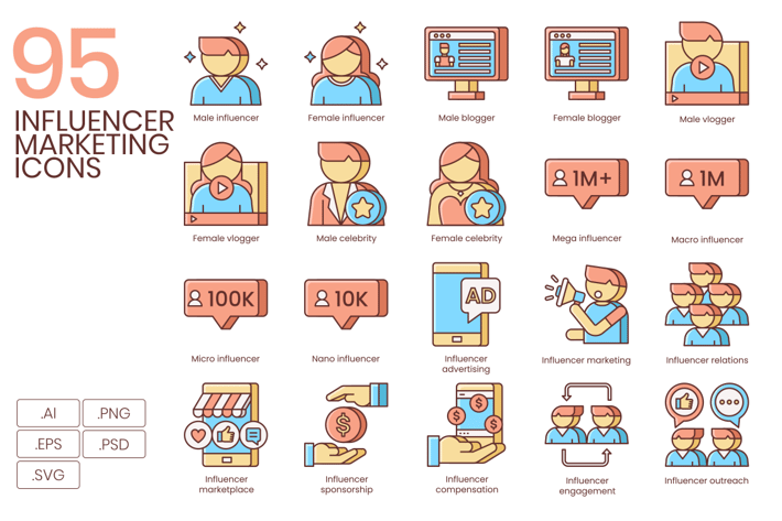 95 Influencer Marketing Line Icons