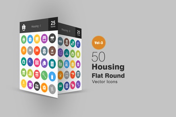 50 Housing Flat Round Icons