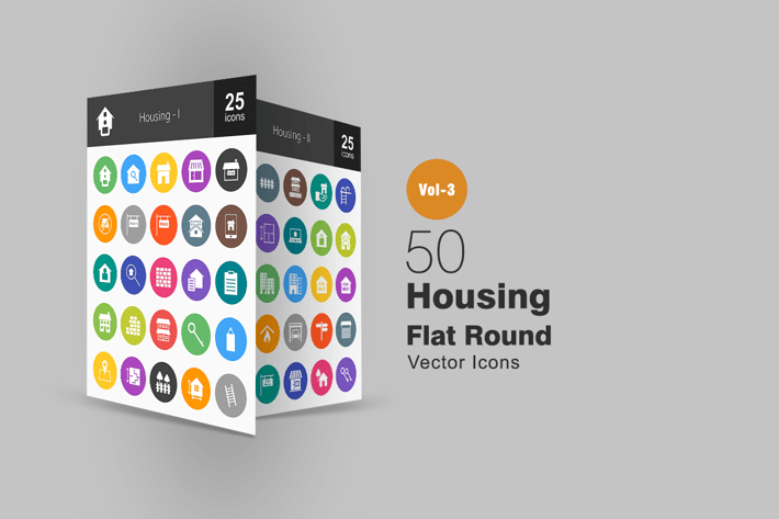 50 Housing Flat Round Icons