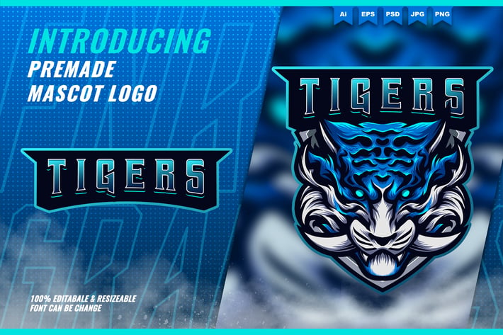 Blue Tiger Fang - Mascot Esport Logo Template