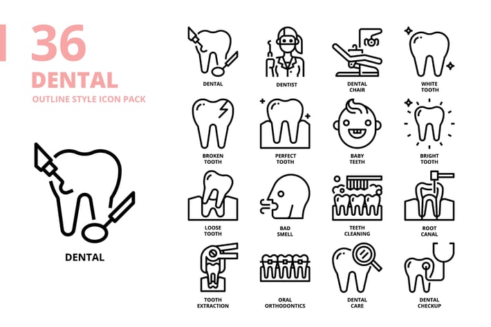 Dental Outline Style Icon Set
