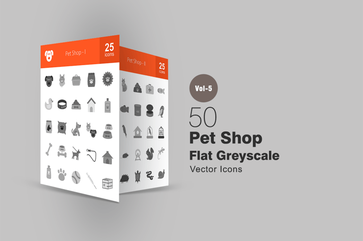 50 Pet Shop Greyscale Icons