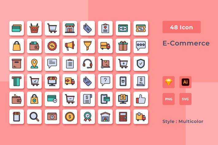 E-Commerce Multicolor Style Icon Pack