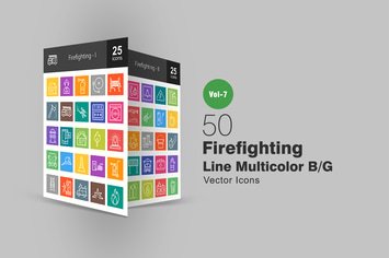 50 Firefighting Line Multicolor B/G Icons