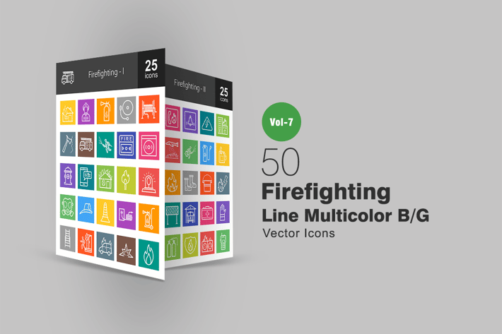 50 Firefighting Line Multicolor B/G Icons