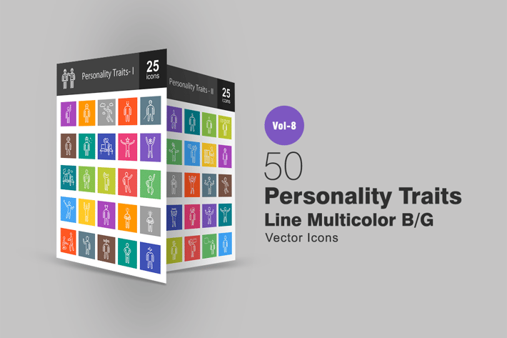 50 Personality Traits Line Multicolor B/G Icons