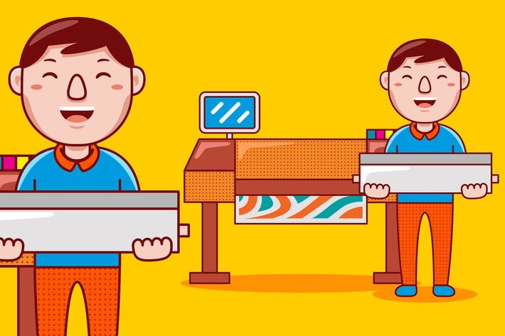 Print Worker Profession Cartoon Vector