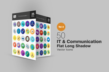 50 IT & Communication Flat Shadowed Icons