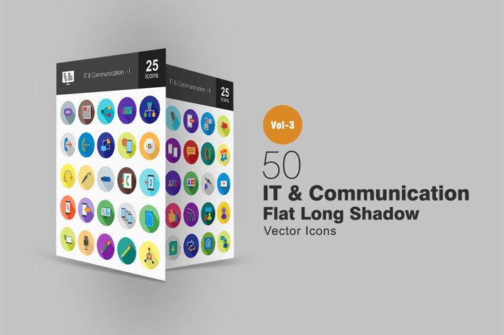 50 IT & Communication Flat Shadowed Icons