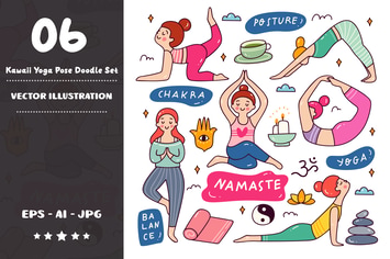 Kawaii Yoga Pose Doodle Set